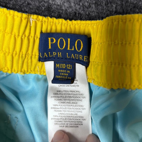 Polo Ralph Lauren Kids Blue Swim Trunks Yellow Waistband Pony Logo Size M 10-12 - Picture 2 of 3